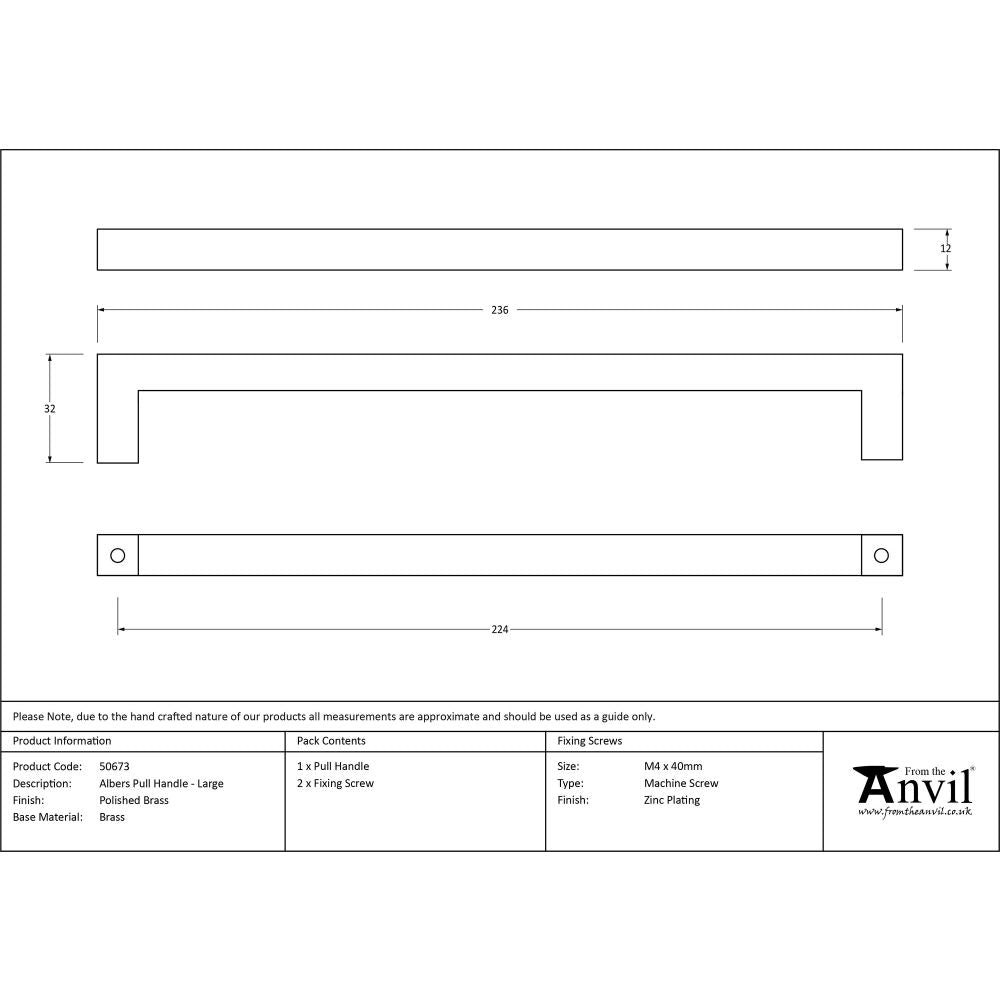 This is an image showing From The Anvil - Polished Brass Albers Pull Handle - Large available from trade door handles, quick delivery and discounted prices