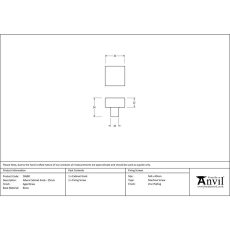 This is an image showing From The Anvil - Aged Brass Albers Cabinet Knob - 25mm available from trade door handles, quick delivery and discounted prices