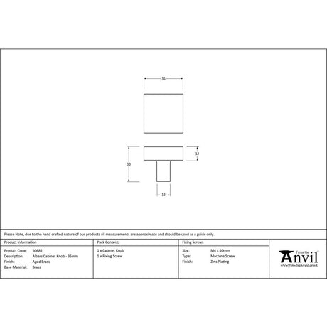 This is an image showing From The Anvil - Aged Brass Albers Cabinet Knob - 35mm available from trade door handles, quick delivery and discounted prices