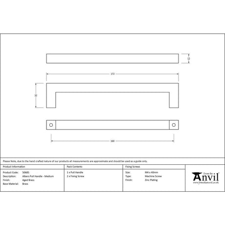 This is an image showing From The Anvil - Aged Brass Albers Pull Handle - Medium available from trade door handles, quick delivery and discounted prices