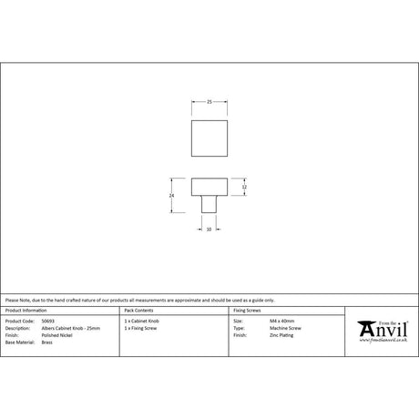 This is an image showing From The Anvil - Polished Nickel Albers Cabinet Knob - 25mm available from trade door handles, quick delivery and discounted prices