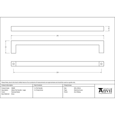 This is an image showing From The Anvil - Polished Nickel Albers Pull Handle - Large available from trade door handles, quick delivery and discounted prices