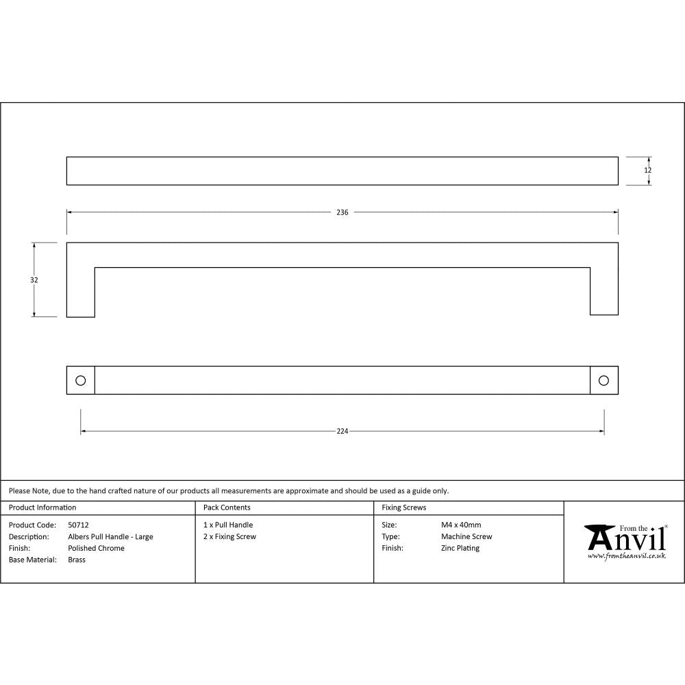 This is an image showing From The Anvil - Polished Chrome Albers Pull Handle - Large available from trade door handles, quick delivery and discounted prices