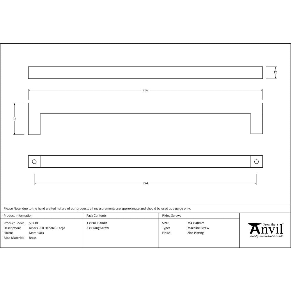 This is an image showing From The Anvil - Matt Black Albers Pull Handle - Large available from trade door handles, quick delivery and discounted prices