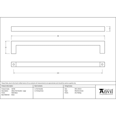 This is an image showing From The Anvil - Matt Black Albers Pull Handle - Large available from trade door handles, quick delivery and discounted prices