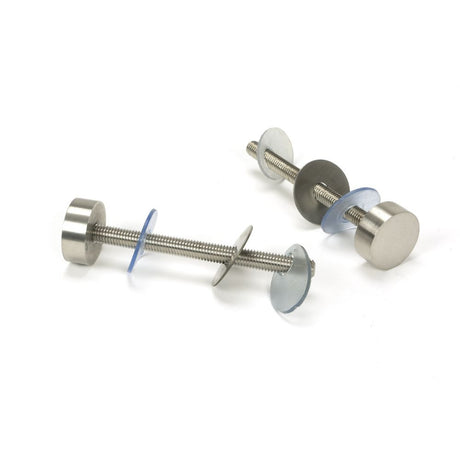 This is an image showing From The Anvil - Satin SS (304) 100mm Bolt Fixings for T Bar (2) - Offset available from trade door handles, quick delivery and discounted prices