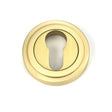 This is an image showing From The Anvil - Satin Brass Round Euro Escutcheon (Art Deco) available from trade door handles, quick delivery and discounted prices