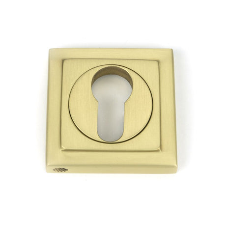 This is an image showing From The Anvil - Satin Brass Round Euro Escutcheon (Square) available from trade door handles, quick delivery and discounted prices