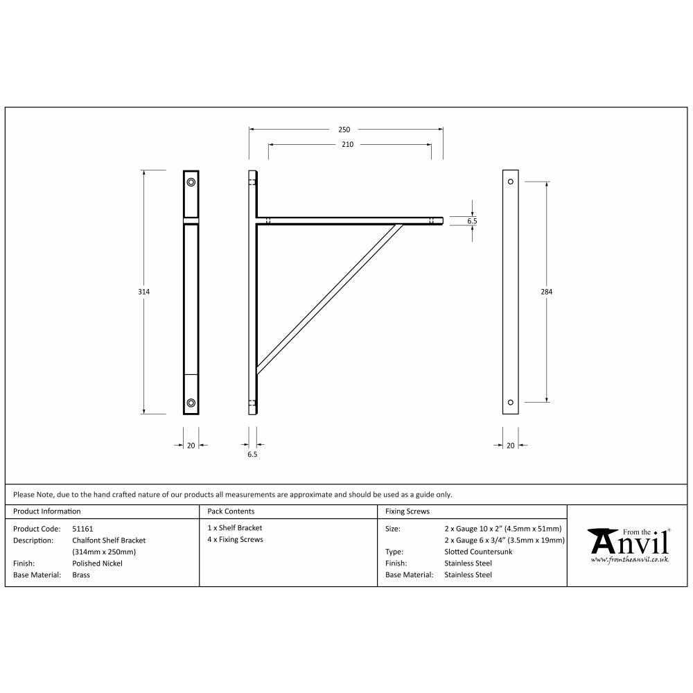 This is an image showing From The Anvil - Polished Nickel Chalfont Shelf Bracket (314mm x 250mm) available from trade door handles, quick delivery and discounted prices