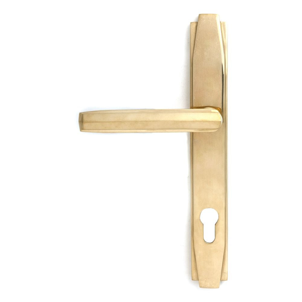 This is an image showing From The Anvil - Polished Brass Art Deco Slimline Lever Espag. Lock Set available from trade door handles, quick delivery and discounted prices