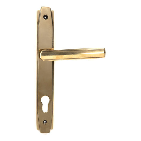 This is an image showing From The Anvil - Aged Brass Art Deco Slimline Lever Espag. Lock Set available from trade door handles, quick delivery and discounted prices