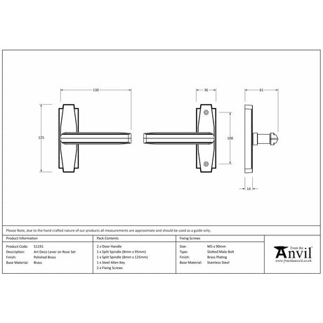 This is an image showing From The Anvil - Polished Brass Art Deco Lever on Rose Set available from trade door handles, quick delivery and discounted prices