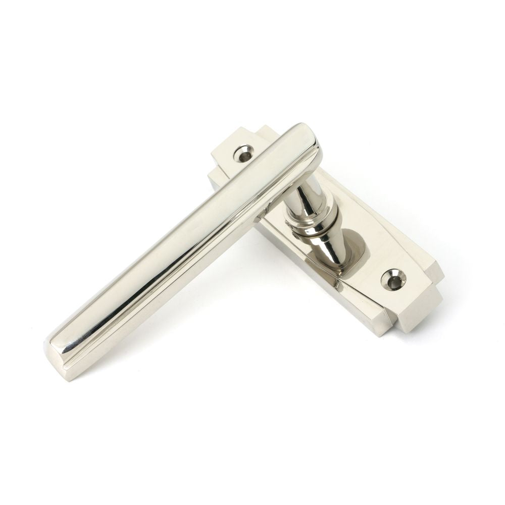 This is an image showing From The Anvil - Polished Nickel Art Deco Lever on Rose Set available from trade door handles, quick delivery and discounted prices