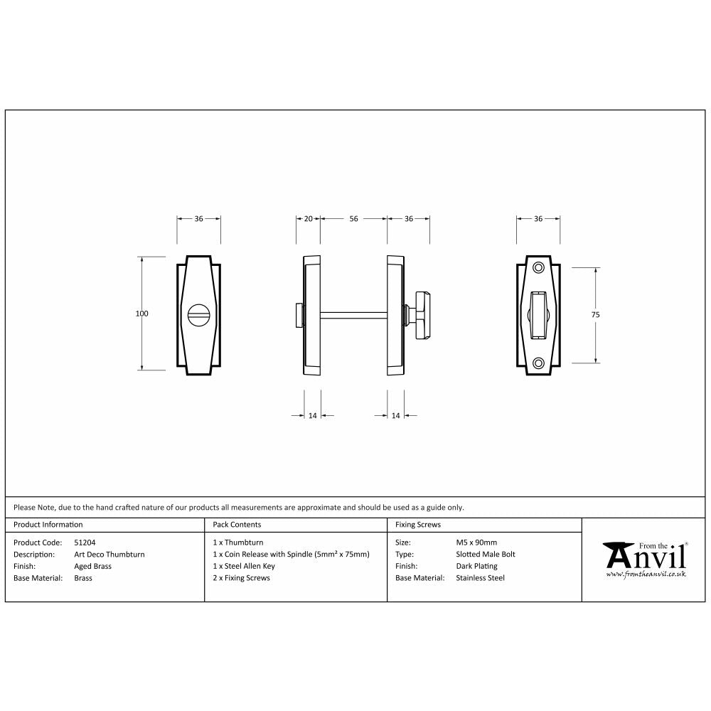 This is an image showing From The Anvil - Aged Brass Art Deco Thumbturn available from trade door handles, quick delivery and discounted prices