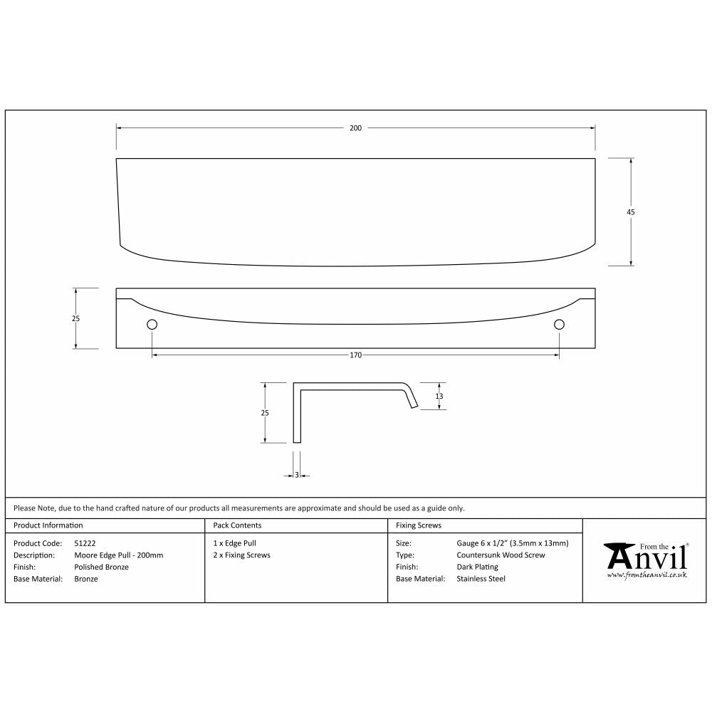 This is an image showing From The Anvil - Polished Bronze 200mm Moore Edge Pull available from trade door handles, quick delivery and discounted prices