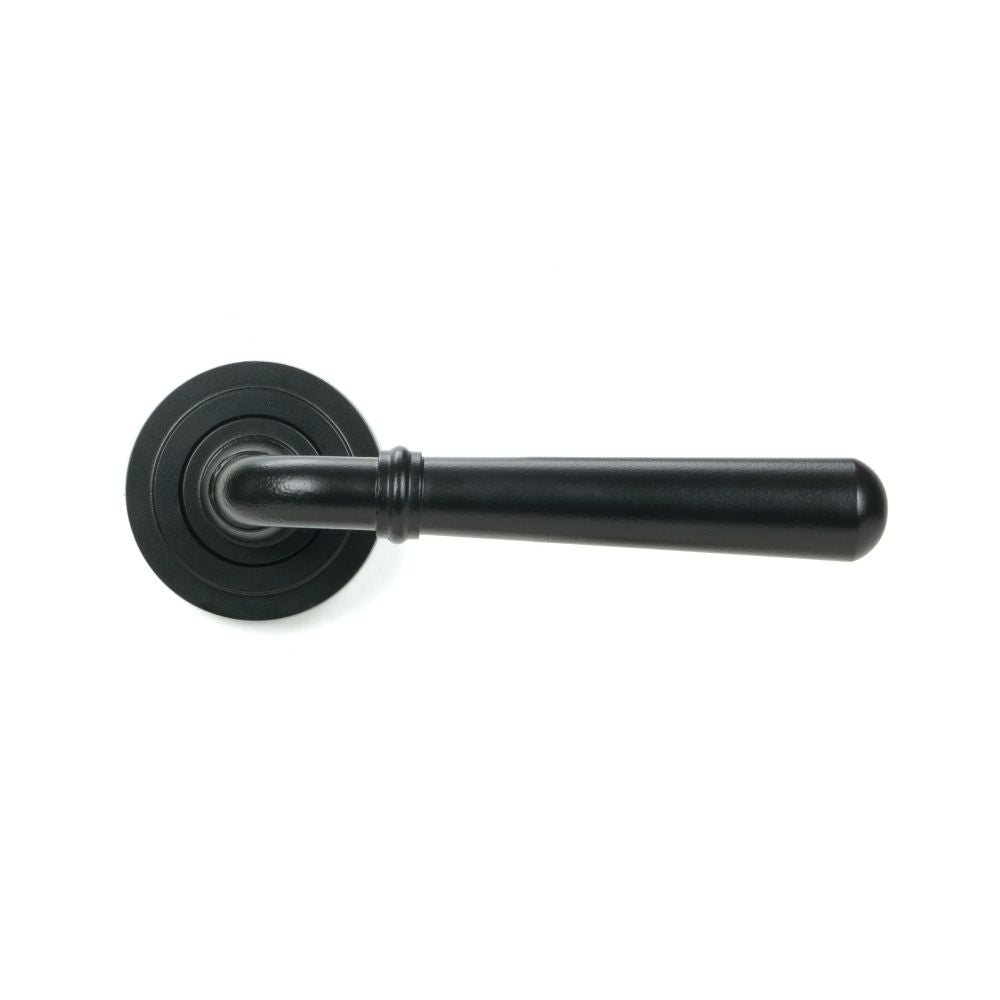 This is an image showing From The Anvil - Matt Black Newbury Lever on Rose Set (Art Deco) - Unsprung available from trade door handles, quick delivery and discounted prices