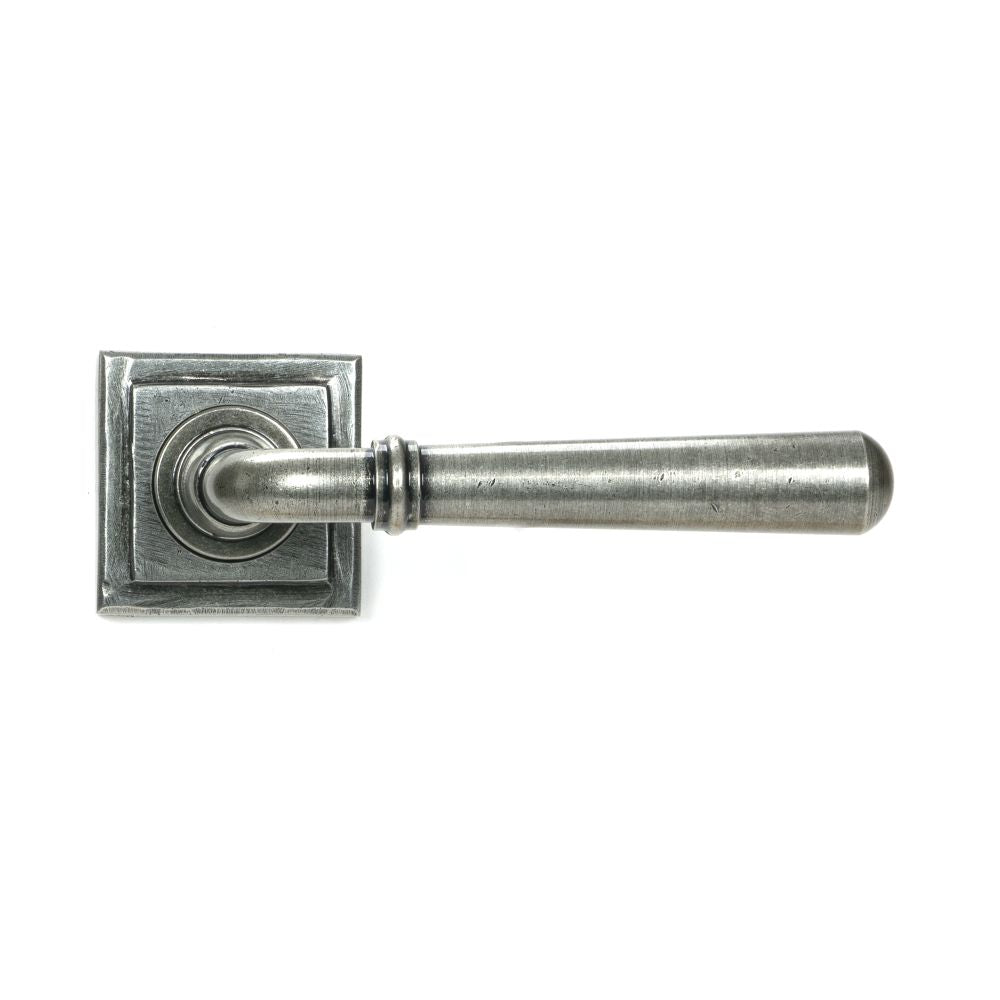This is an image showing From The Anvil - Pewter Newbury Lever on Rose Set (Square) - Unsprung available from trade door handles, quick delivery and discounted prices