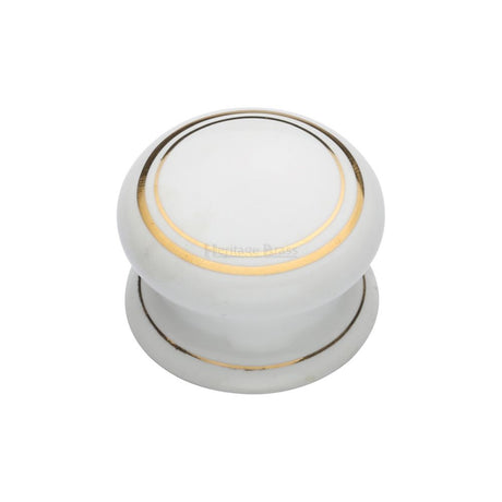 This is an image of a Heritage Brass - Cabinet Knob Gold Line 32mm with Porcelain base, 6032 that is available to order from Trade Door Handles in Kendal.