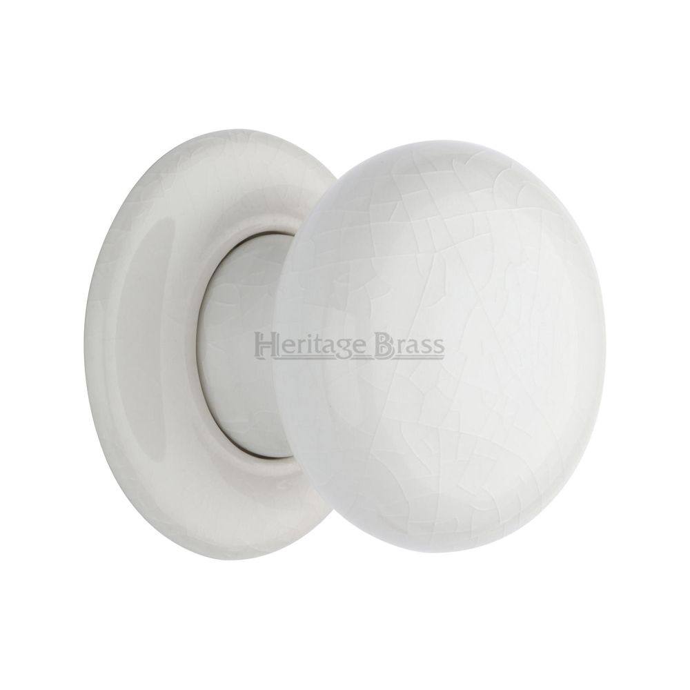 This is an image of a Heritage Brass - White Crackle Knob with Porcelain base, 7010-pr that is available to order from Trade Door Handles in Kendal.