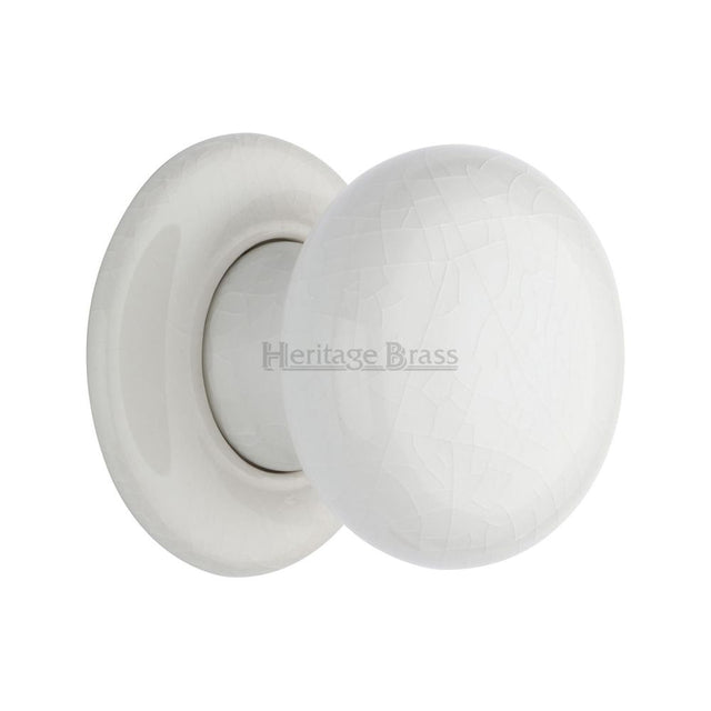 This is an image of a Heritage Brass - White Crackle Knob with Porcelain base, 7010-pr that is available to order from Trade Door Handles in Kendal.