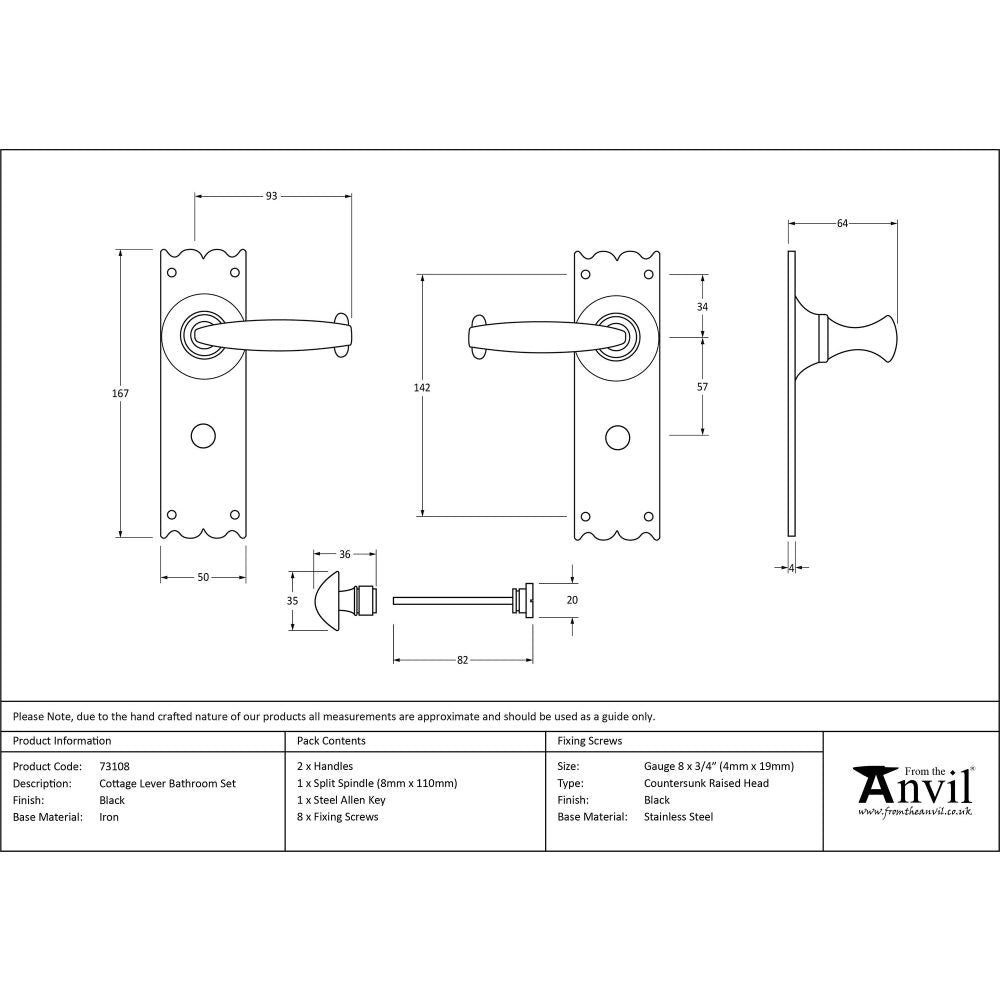 This is an image showing From The Anvil - Black Cottage Lever Bathroom Set available from trade door handles, quick delivery and discounted prices