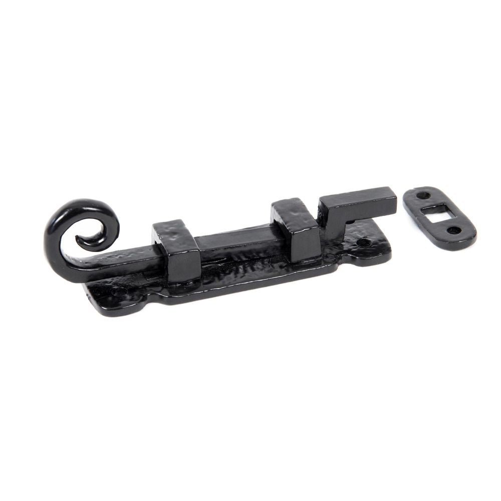 This is an image showing From The Anvil - Black 4" Cranked Monkeytail Bolt available from trade door handles, quick delivery and discounted prices