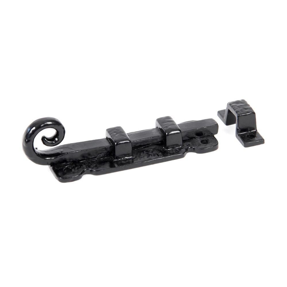 This is an image showing From The Anvil - Black 4" Straight Monkeytail Bolt available from trade door handles, quick delivery and discounted prices
