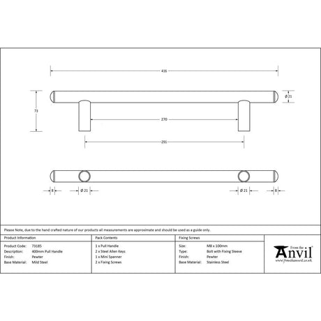 This is an image showing From The Anvil - Pewter 400mm Pull Handle available from trade door handles, quick delivery and discounted prices