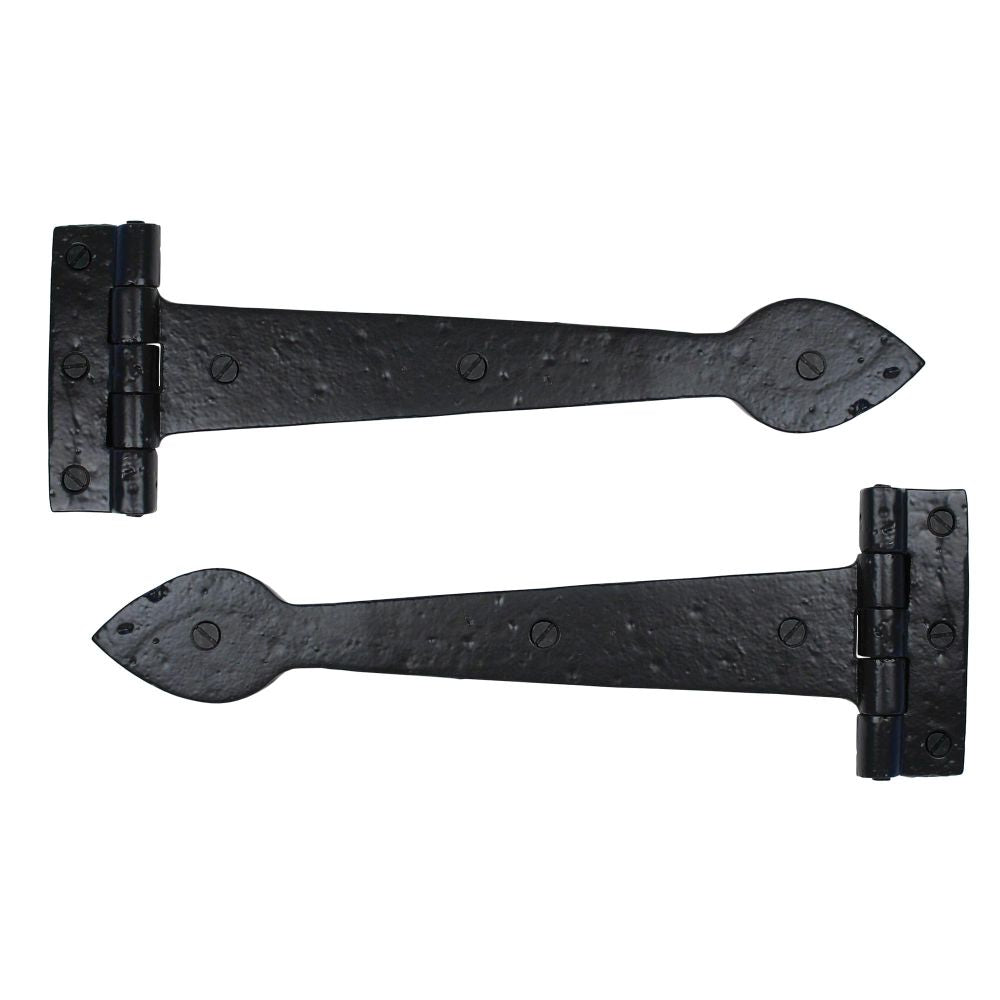 This is an image showing From The Anvil - Black Smooth 12" Cast T Hinge (pair) available from trade door handles, quick delivery and discounted prices