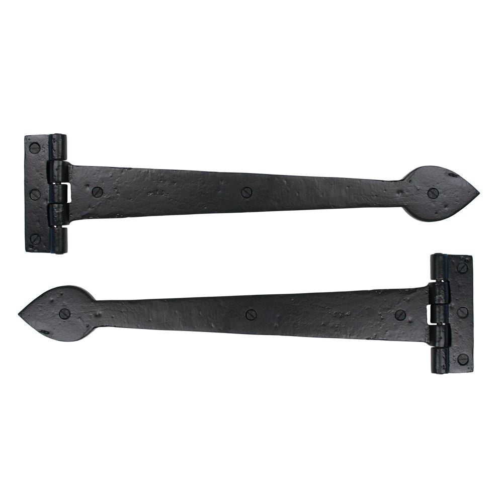 This is an image showing From The Anvil - Black Smooth 16" Cast T Hinge (pair) available from trade door handles, quick delivery and discounted prices