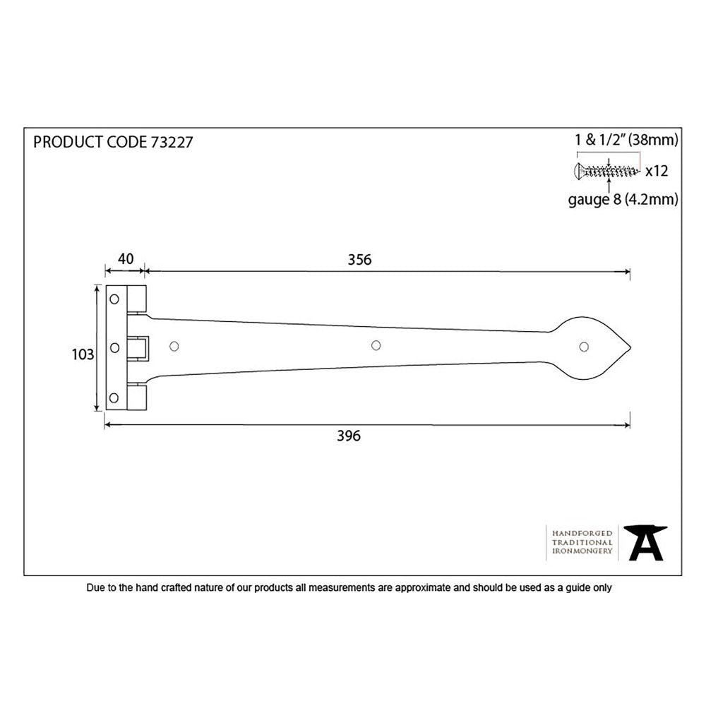 This is an image showing From The Anvil - Black Smooth 16" Cast T Hinge (pair) available from trade door handles, quick delivery and discounted prices