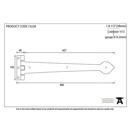 This is an image showing From The Anvil - Black Smooth 18" Cast T Hinge (pair) available from trade door handles, quick delivery and discounted prices