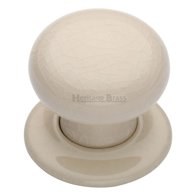 This is an image of a Heritage Brass - Cream Crackle Knob with Porcelain base, 8010-pr that is available to order from Trade Door Handles in Kendal.