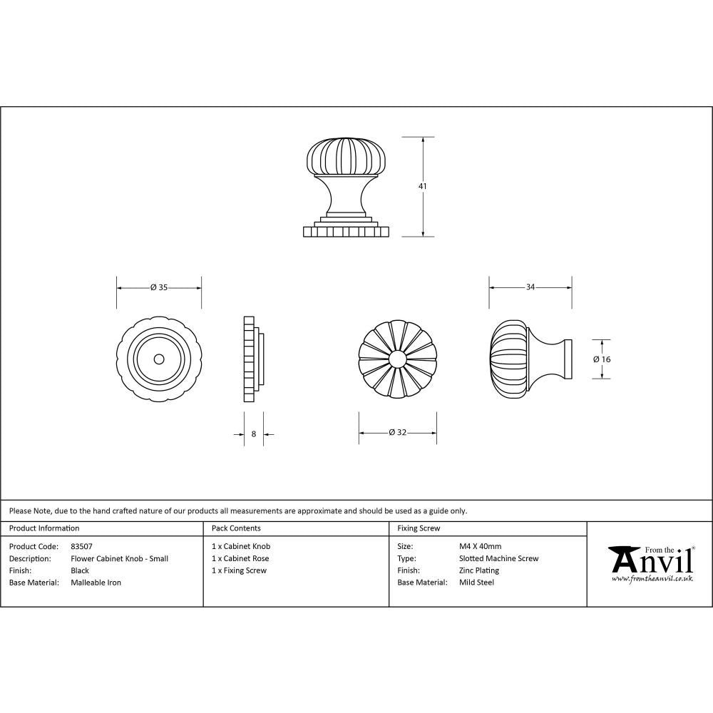 This is an image showing From The Anvil - Black Flower Cabinet Knob - Small available from trade door handles, quick delivery and discounted prices