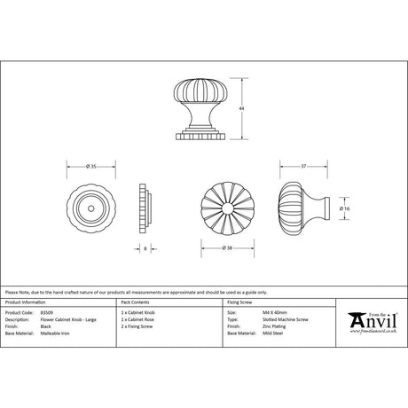 This is an image showing From The Anvil - Black Flower Cabinet Knob - Large available from trade door handles, quick delivery and discounted prices