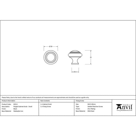 This is an image showing From The Anvil - Black Ringed Cabinet Knob - Small available from trade door handles, quick delivery and discounted prices