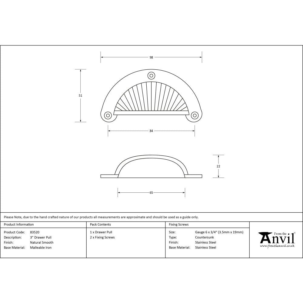 High quality image of From The Anvil - Natural Smooth 3" Flower Drawer Pull | Sku. 83520 | Trade Door Handles, Kendal.