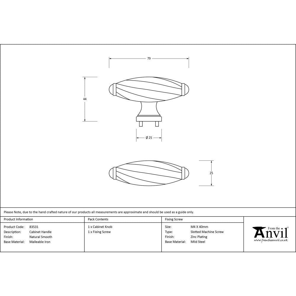 This is an image showing From The Anvil - Natural Smooth Cabinet Handle available from trade door handles, quick delivery and discounted prices