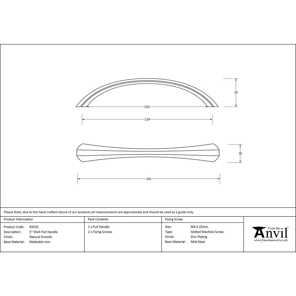 This is an image showing From The Anvil - Natural Smooth 5" Shell Pull Handle available from trade door handles, quick delivery and discounted prices