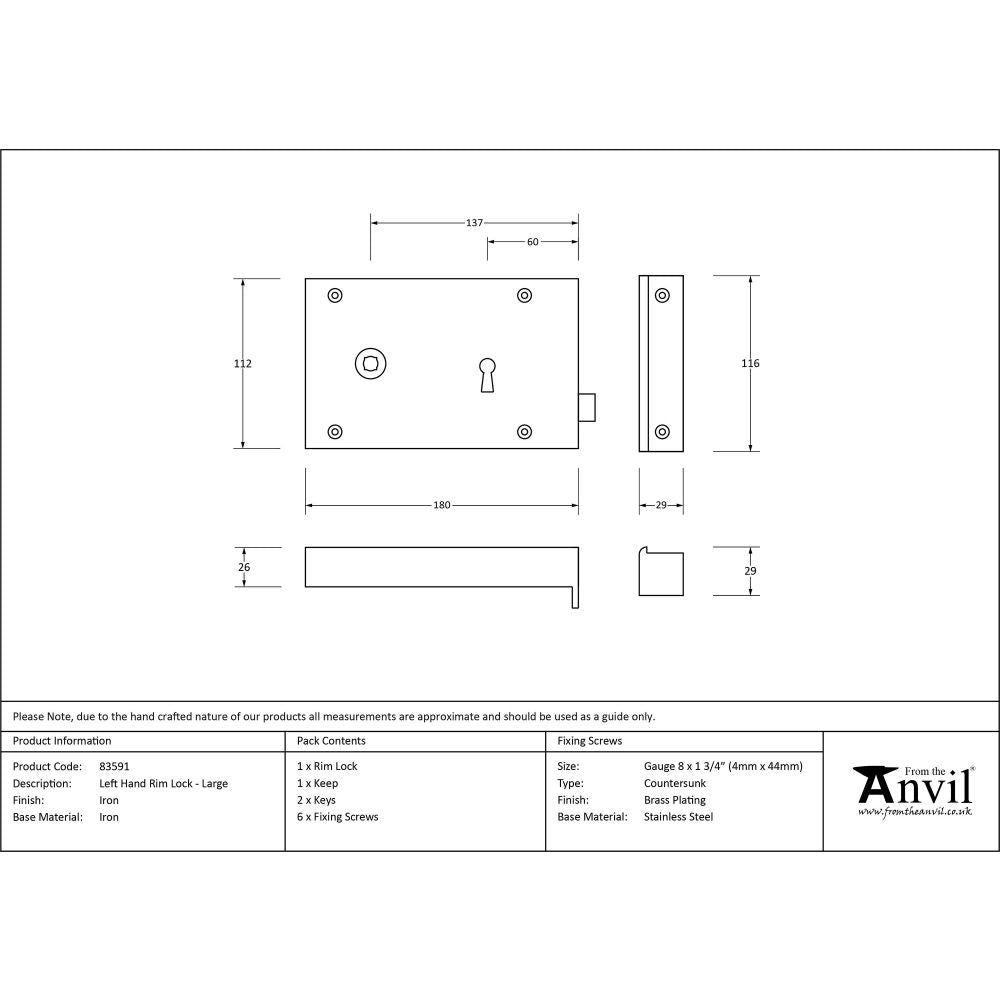 This is an image showing From The Anvil - Iron Left Hand Rim Lock - Large available from trade door handles, quick delivery and discounted prices