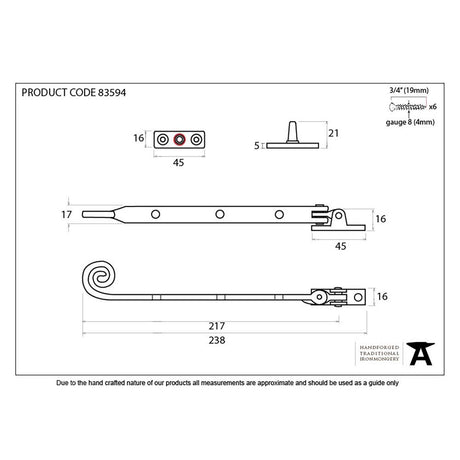 This is an image showing From The Anvil - Polished Brass 8" Monkeytail Stay available from trade door handles, quick delivery and discounted prices