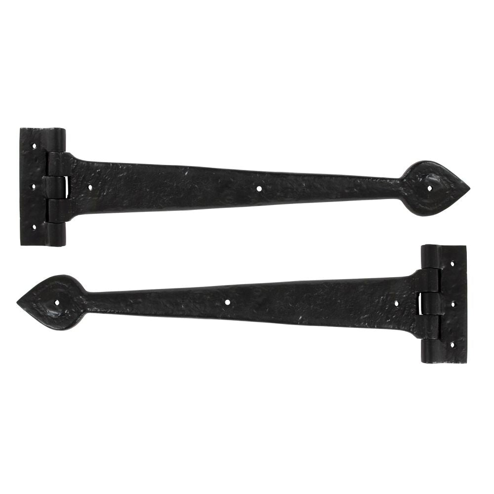 This is an image showing From The Anvil - Black Textured 16" Cast T Hinge (pair) available from trade door handles, quick delivery and discounted prices