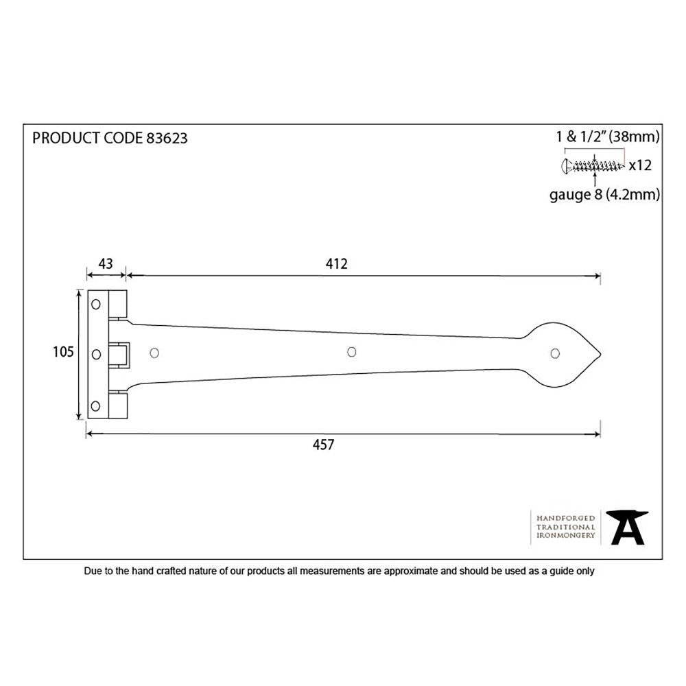 This is an image showing From The Anvil - Black Textured 18" Cast T Hinge (pair) available from trade door handles, quick delivery and discounted prices