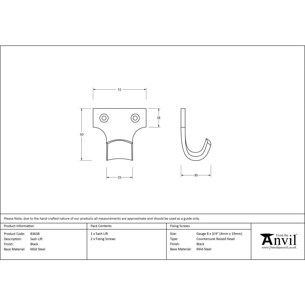 High quality image of From The Anvil - Black Sash Lift | Sku. 83638 | Trade Door Handles, Kendal.