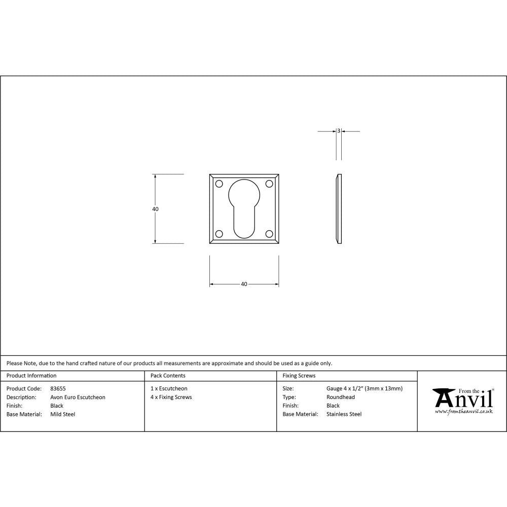 This is an image showing From The Anvil - Black Avon Euro Escutcheon available from trade door handles, quick delivery and discounted prices