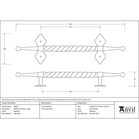 This is an image showing From The Anvil - Beeswax Large Robe Pull Handle available from trade door handles, quick delivery and discounted prices