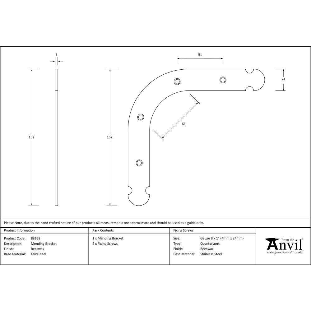 High quality image of From The Anvil - Beeswax Mending Bracket | Sku. 83668 | Trade Door Handles, Kendal.
