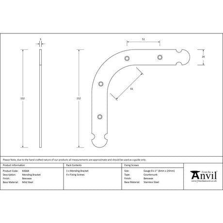 High quality image of From The Anvil - Beeswax Mending Bracket | Sku. 83668 | Trade Door Handles, Kendal.