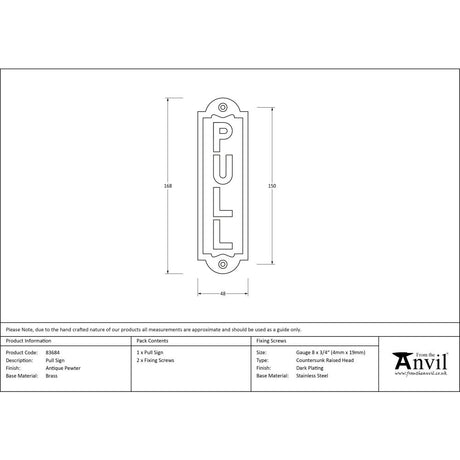 High quality image of From The Anvil - Antique Pewter Pull Sign | Sku. 83684 | Trade Door Handles, Kendal.