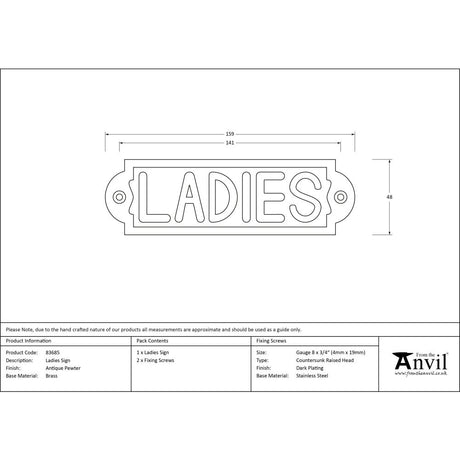 High quality image of From The Anvil - Antique Pewter Ladies Sign | Sku. 83685 | Trade Door Handles, Kendal.